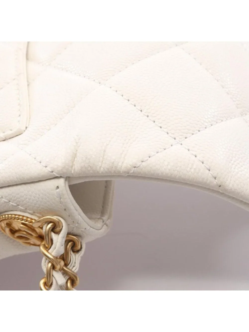 Chanel Shoulder Bag Mini Quilted White Caviar Leather Small Flap Chain